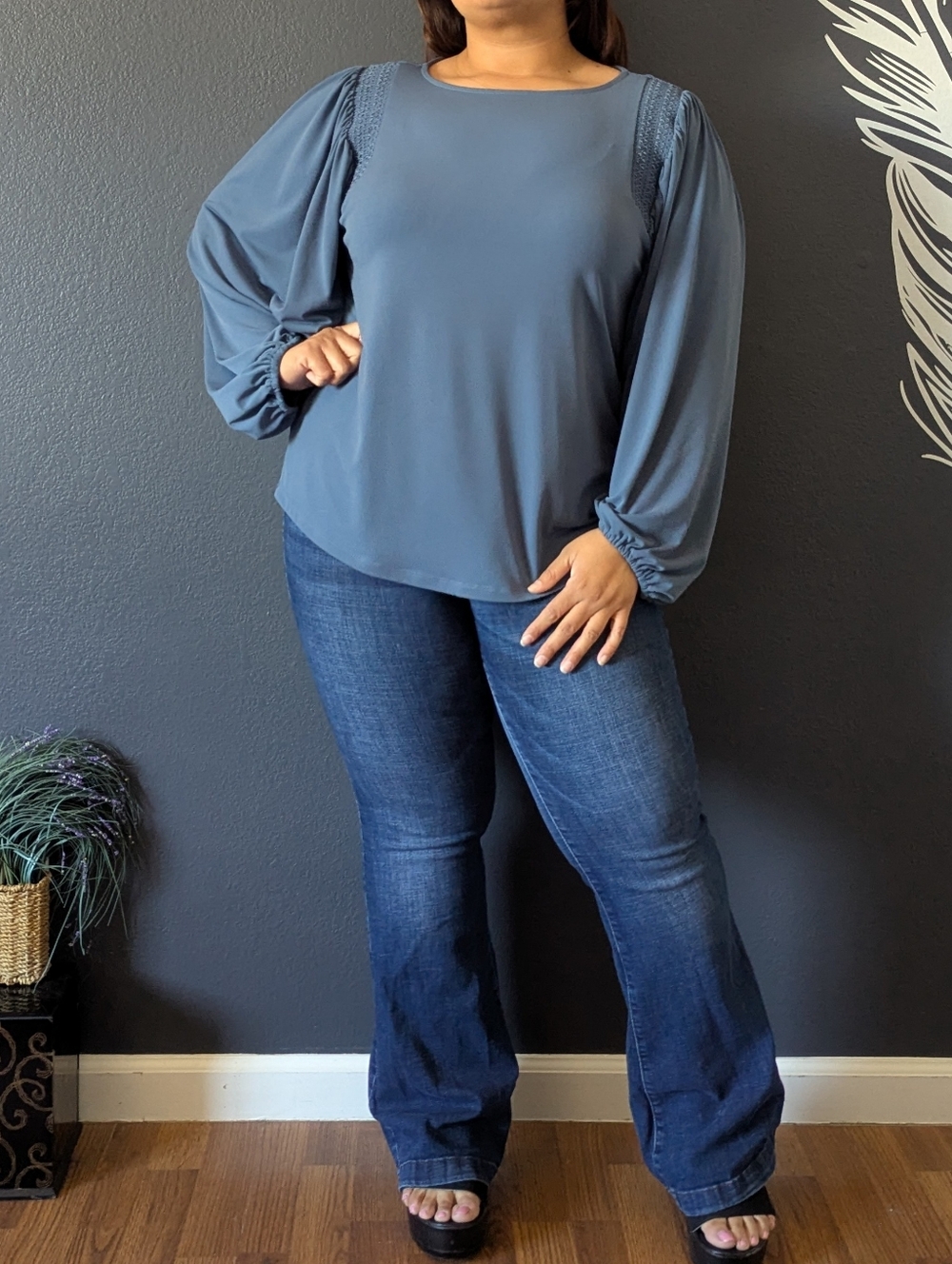 Ann Taylor Blue Flowy Sleeve Blouse
